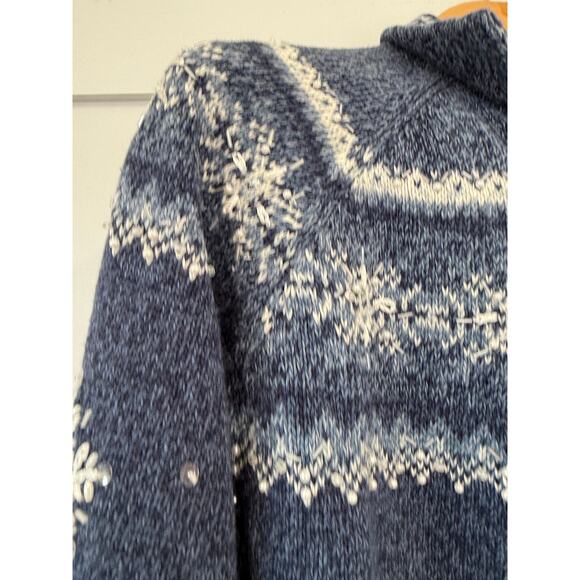 Caley St Clair L, Vintage Snowflake Zip Cardigan, Nordic Fair Isle Knit Blue - Picture 15 of 16